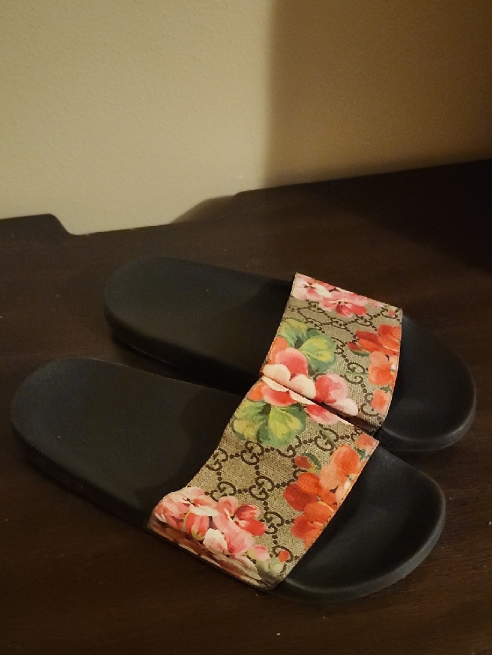 Gucci Floral GG Canvas Slide Sandals - Black, Pink, Green, Orange - Picture 3 of 4